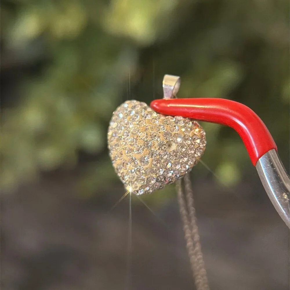 Sterling Silver 925 Pave Crystals Heart Necklace‎